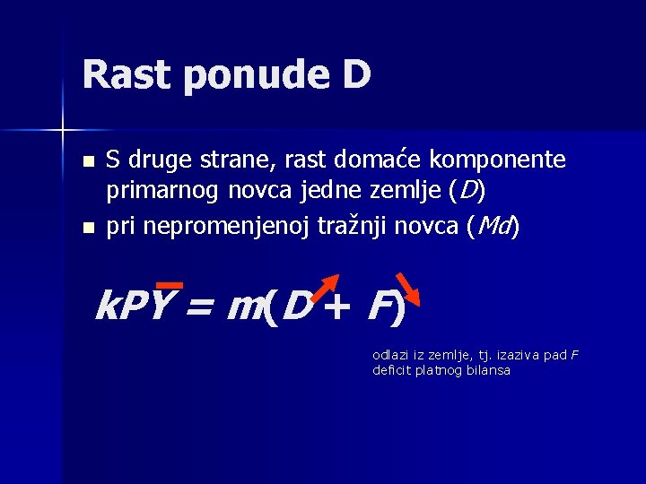 Rast ponude D n n S druge strane, rast domaće komponente primarnog novca jedne