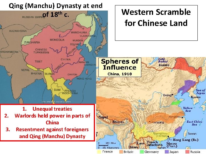 Qing (Manchu) Dynasty at end of 18 th c. 1. Unequal treaties 2. Warlords