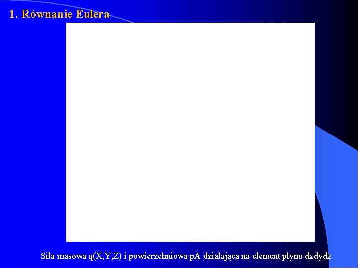 1. Równanie Eulera Siła masowa q(X, Y, Z) i powierzchniowa p. A działająca na
