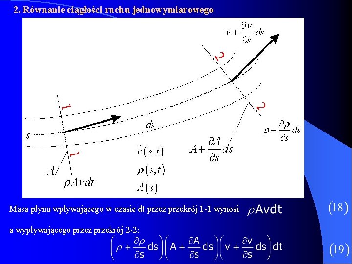 2. Równanie ciągłości ruchu jednowymiarowego 2 1 a wypływającego przez przekrój 2 -2: 2