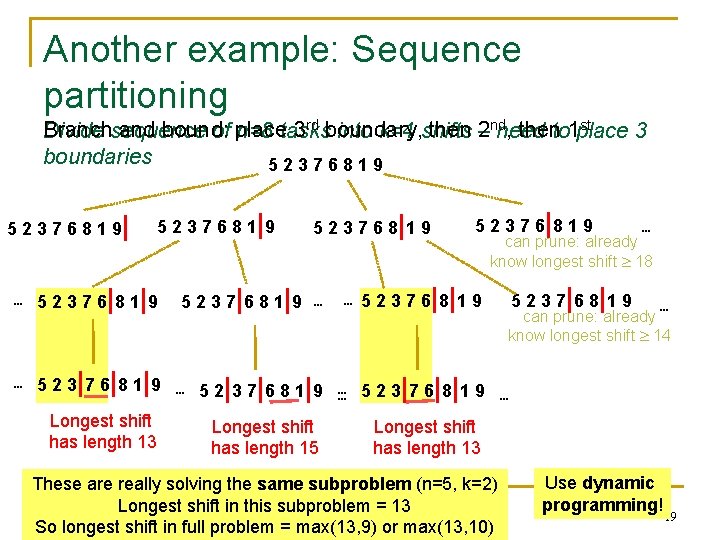 Another example: Sequence partitioning rd boundary, then 2 nd, then 1 st Branch and