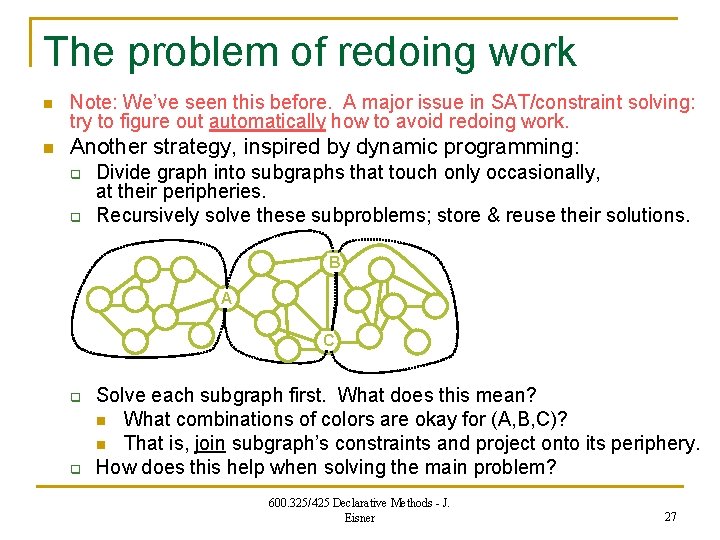 The problem of redoing work n Note: We’ve seen this before. A major issue