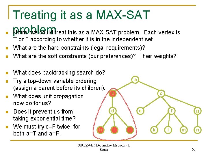 n n n n Treating it as a MAX-SAT problem Hmm, we could treat