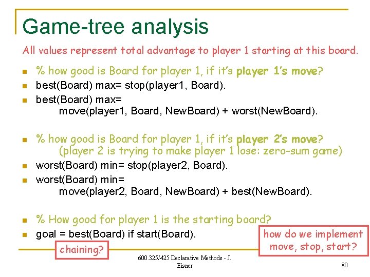 Game-tree analysis All values represent total advantage to player 1 starting at this board.