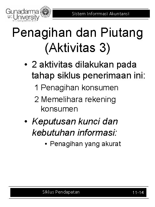 Sistem Inforrmasi Akuntansi Penagihan dan Piutang (Aktivitas 3) • 2 aktivitas dilakukan pada tahap Sistem Inforrmasi Akuntansi Penagihan dan Piutang (Aktivitas 3) • 2 aktivitas dilakukan pada tahap