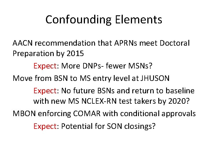 Confounding Elements AACN recommendation that APRNs meet Doctoral Preparation by 2015 Expect: More DNPs‐