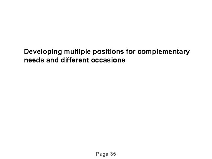 Developing multiple positions for complementary needs and different occasions Page 35 