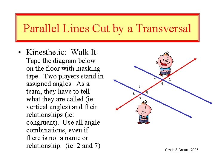 Parallel Lines Cut by a Transversal • Kinesthetic: Walk It Tape the diagram below