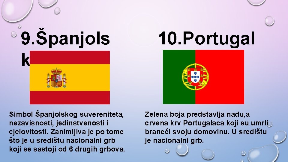 9. Španjols ka 10. Portugal Simbol Španjolskog suvereniteta, nezavisnosti, jedinstvenosti i cjelovitosti. Zanimljiva je
