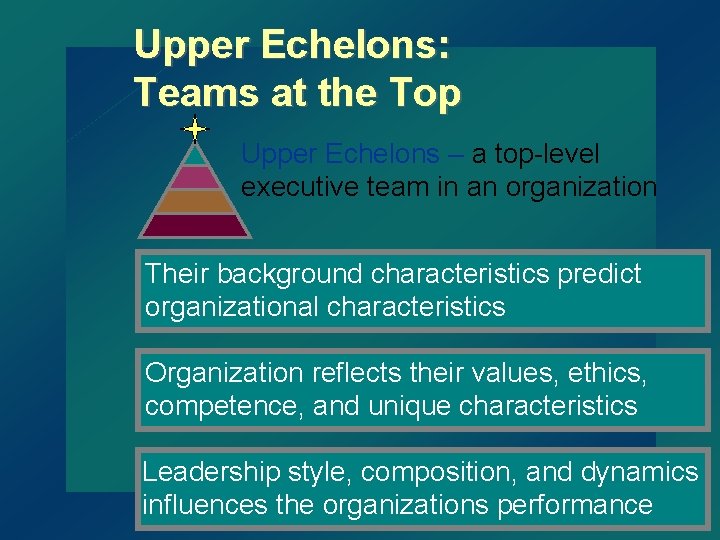 Upper Echelons: Teams at the Top Upper Echelons – a top-level executive team in