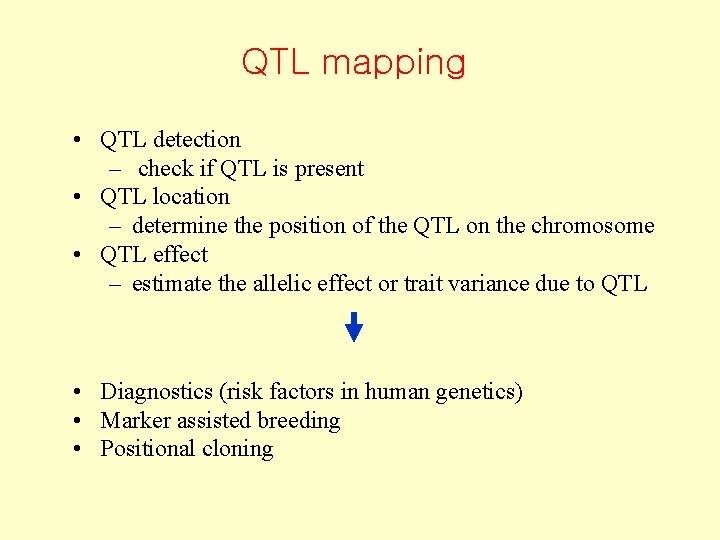 QTL mapping • QTL detection – check if QTL is present • QTL location