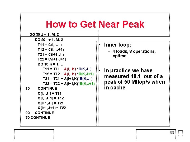 How to Get Near Peak DO 30 J = 1, M, 2 DO 20