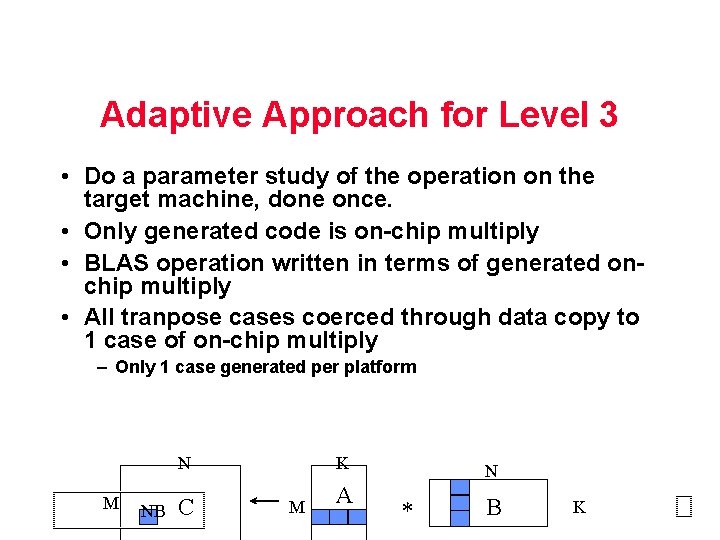 Adaptive Approach for Level 3 • Do a parameter study of the operation on