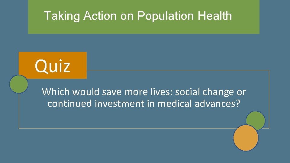 Taking Action on Population Health Quiz Which would save more lives: social change or