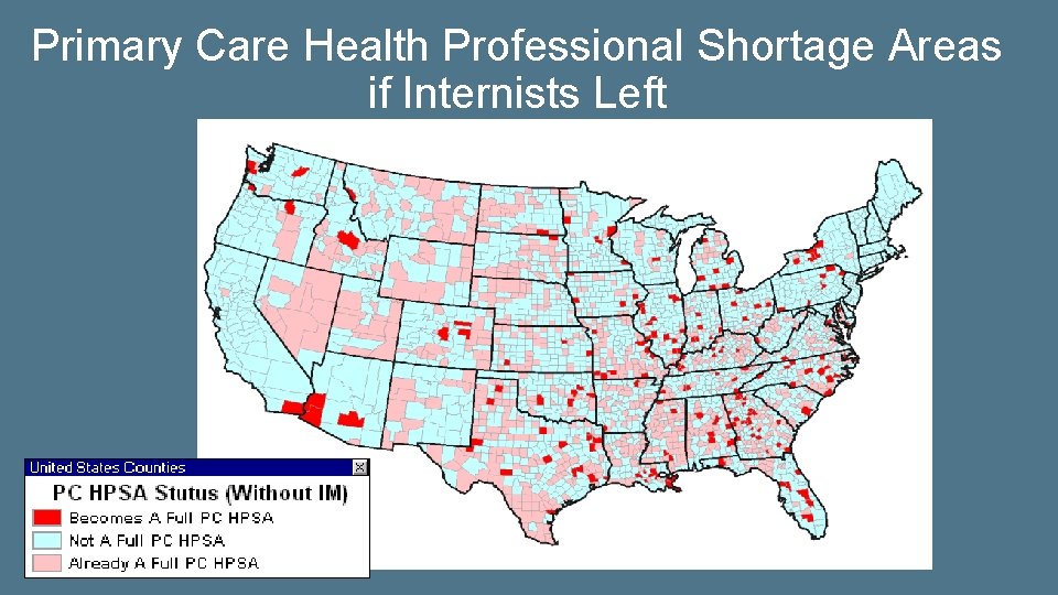 Primary Care Health Professional Shortage Areas if Internists Left 