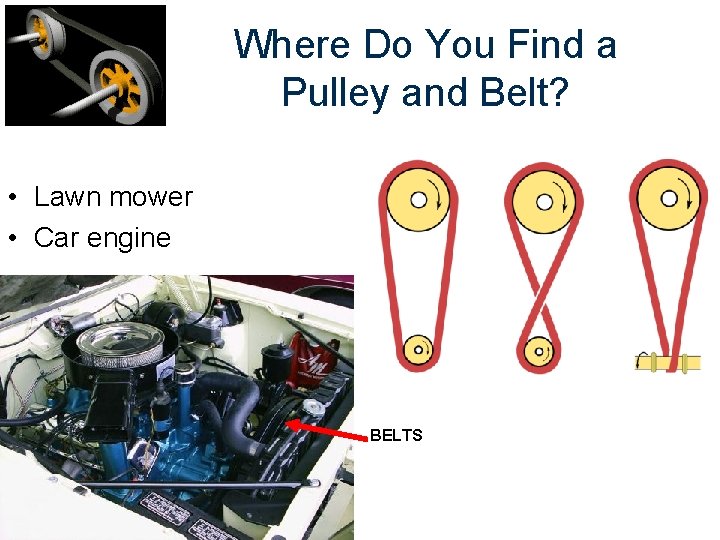 Where Do You Find a Pulley and Belt? • Lawn mower • Car engine