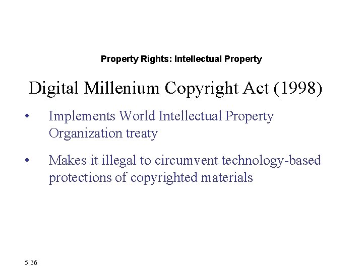 The Moral Dimensions of Information Systems Property Rights: Intellectual Property Digital Millenium Copyright Act The Moral Dimensions of Information Systems Property Rights: Intellectual Property Digital Millenium Copyright Act