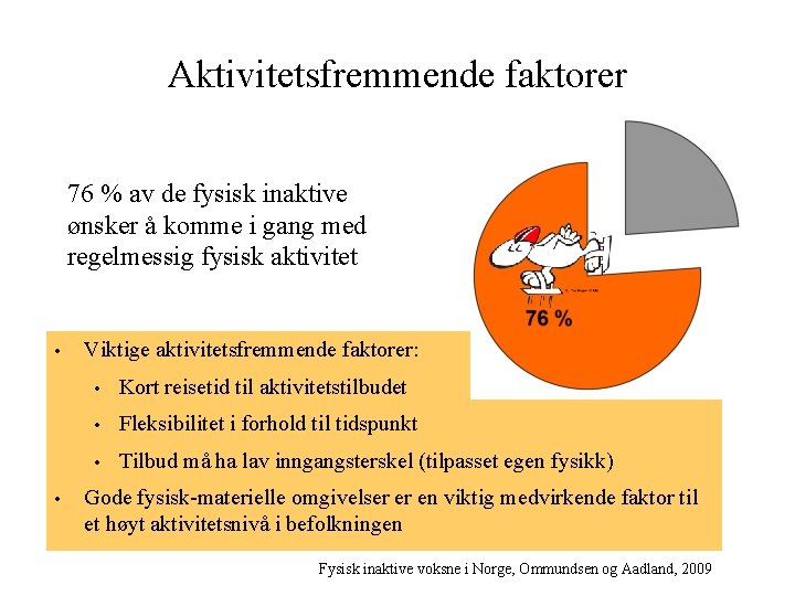 Aktivitetsfremmende faktorer 76 % av de fysisk inaktive ønsker å komme i gang med