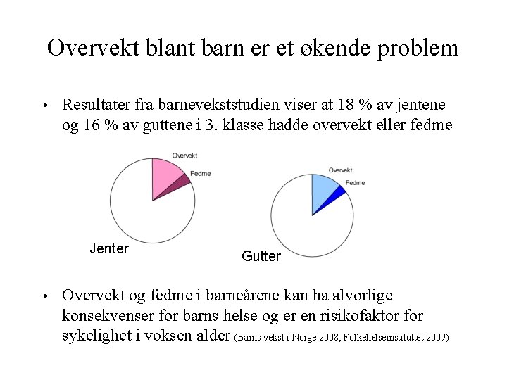 Overvekt blant barn er et økende problem • Resultater fra barnevekststudien viser at 18