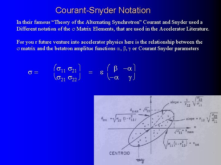 Courant-Snyder Notation In their famous “Theory of the Alternating Synchrotron” Courant and Snyder used