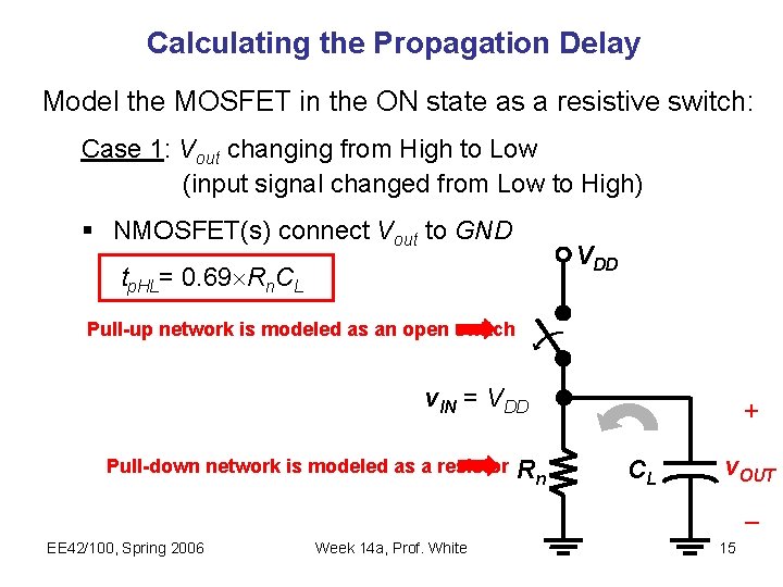 Calculating the Propagation Delay Model the MOSFET in the ON state as a resistive
