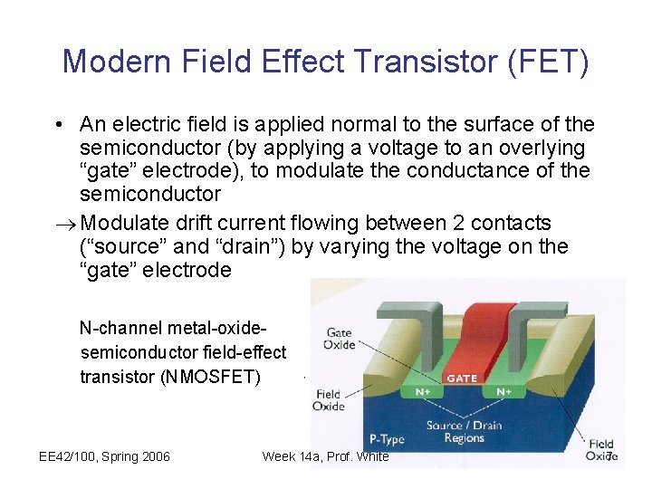 Modern Field Effect Transistor (FET) • An electric field is applied normal to the