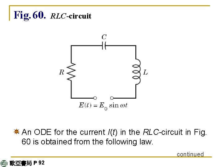 Fig. 60. RLC-circuit An ODE for the current I(t) in the RLC-circuit in Fig.