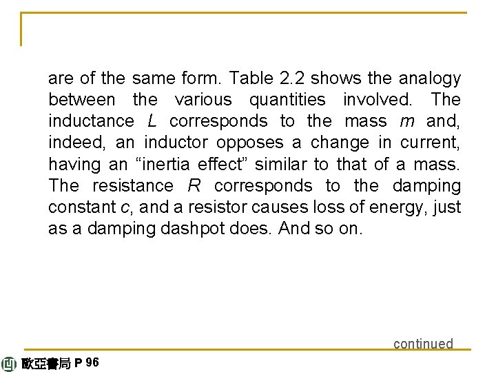 are of the same form. Table 2. 2 shows the analogy between the various