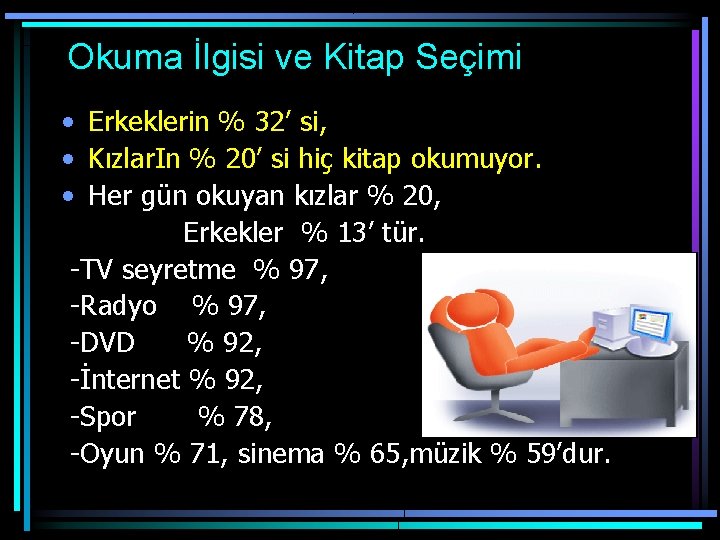 Okuma İlgisi ve Kitap Seçimi • Erkeklerin % 32’ si, • Kızlar. In %