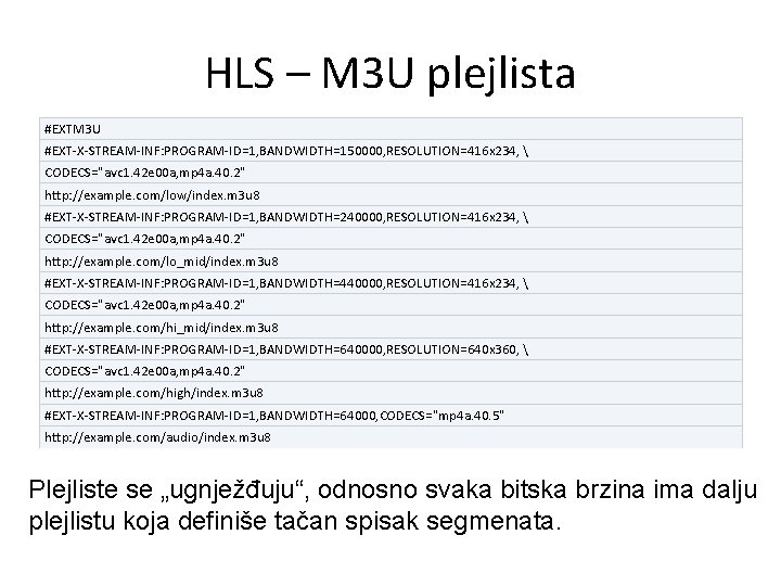 HLS – M 3 U plejlista #EXTM 3 U #EXT-X-STREAM-INF: PROGRAM-ID=1, BANDWIDTH=150000, RESOLUTION=416 x