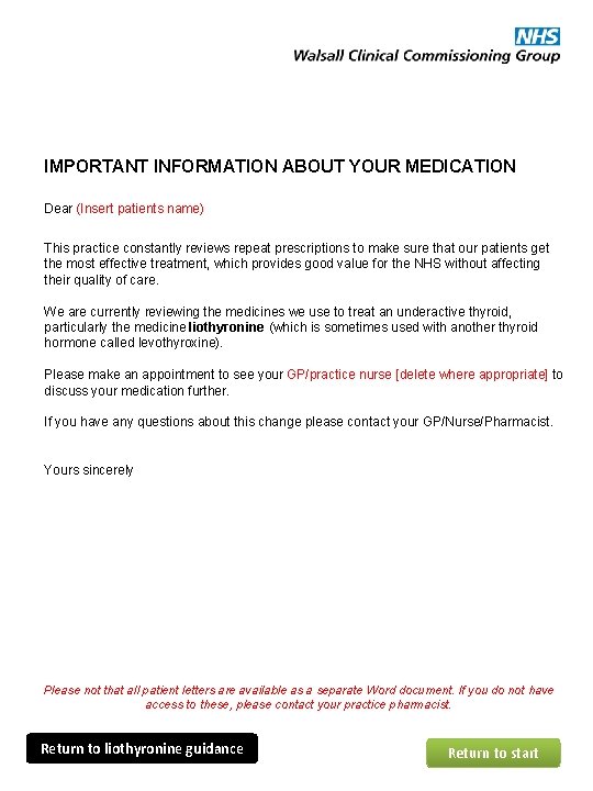 IMPORTANT INFORMATION ABOUT YOUR MEDICATION Dear (Insert patients name) This practice constantly reviews repeat IMPORTANT INFORMATION ABOUT YOUR MEDICATION Dear (Insert patients name) This practice constantly reviews repeat
