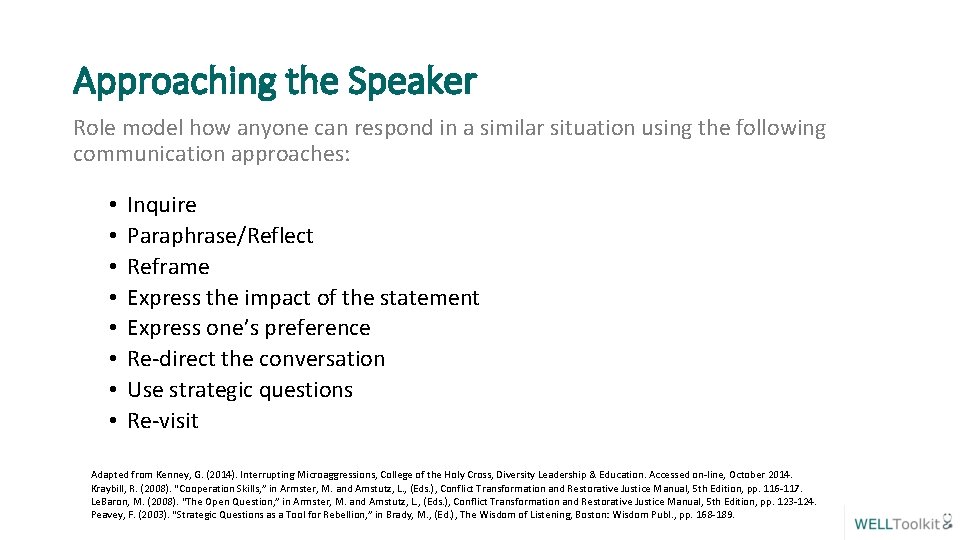 Approaching the Speaker Role model how anyone can respond in a similar situation using