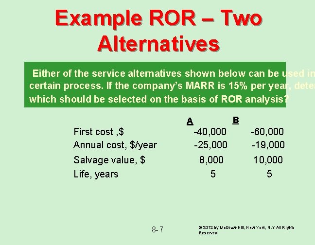 Example ROR – Two Alternatives Either of the service alternatives shown below can be