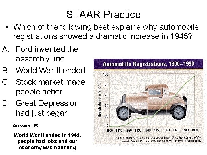 STAAR Practice • Which of the following best explains why automobile registrations showed a