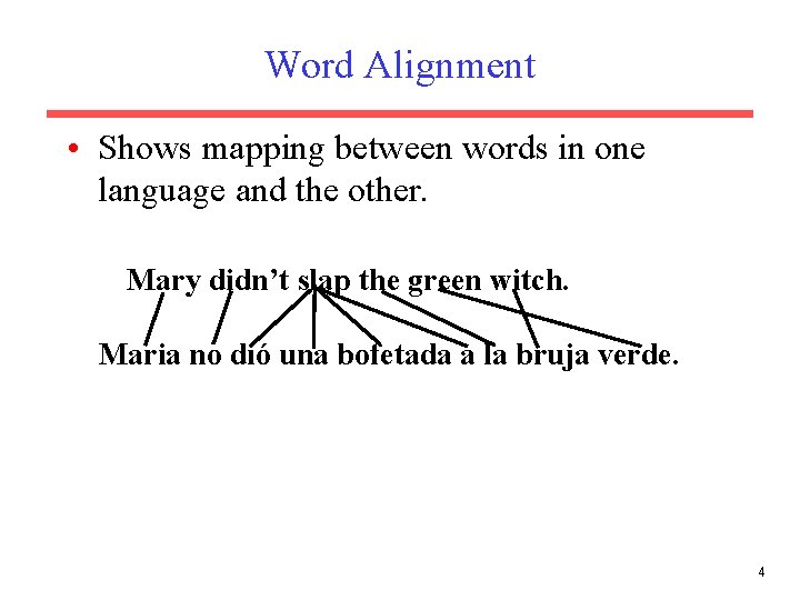 Word Alignment • Shows mapping between words in one language and the other. Mary