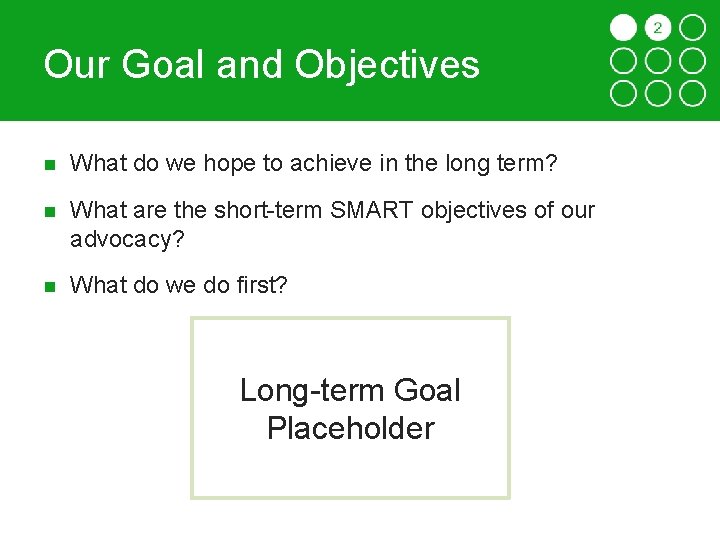 Our Goal and Objectives What do we hope to achieve in the long term?