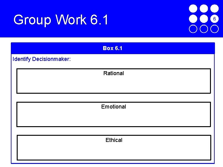 Group Work 6. 1 Box 6. 1 Identify Decisionmaker: Rational Emotional Ethical 