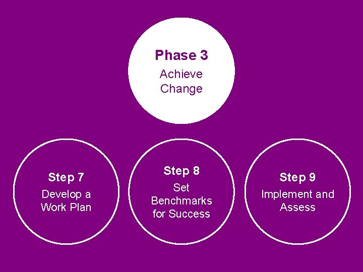 Phase 3 Achieve Change Step 7 Develop a Work Plan Step 8 Set Benchmarks