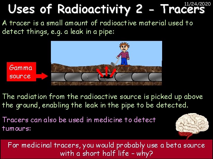 Uses of Radioactivity 2 - Tracers 11/24/2020 A tracer is a small amount of