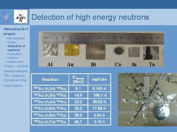 Detection of high energy neutrons - Motivation: E+T project • Introduction • Setup •