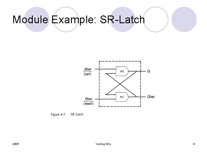 Module Example: SR-Latch 2005 Verilog HDL 4 