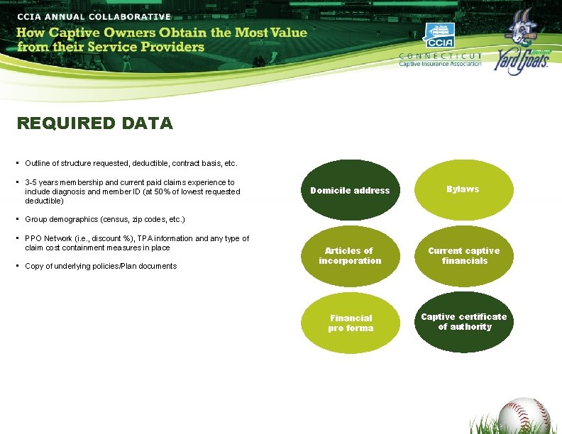 REQUIRED DATA • Outline of structure requested, deductible, contract basis, etc. • 3 -5