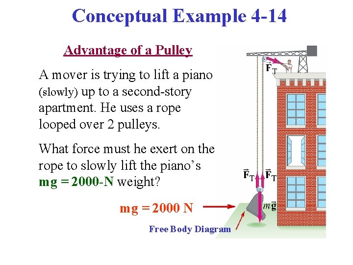 Conceptual Example 4 -14 Advantage of a Pulley A mover is trying to lift