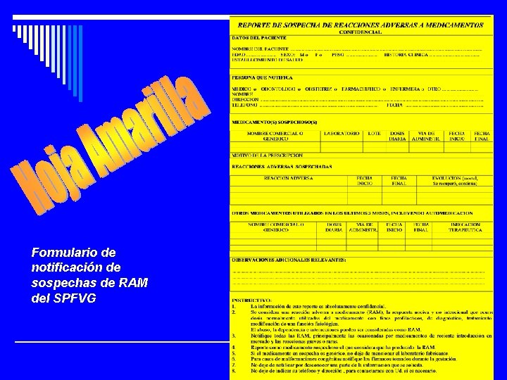 Formulario de notificación de sospechas de RAM del SPFVG 