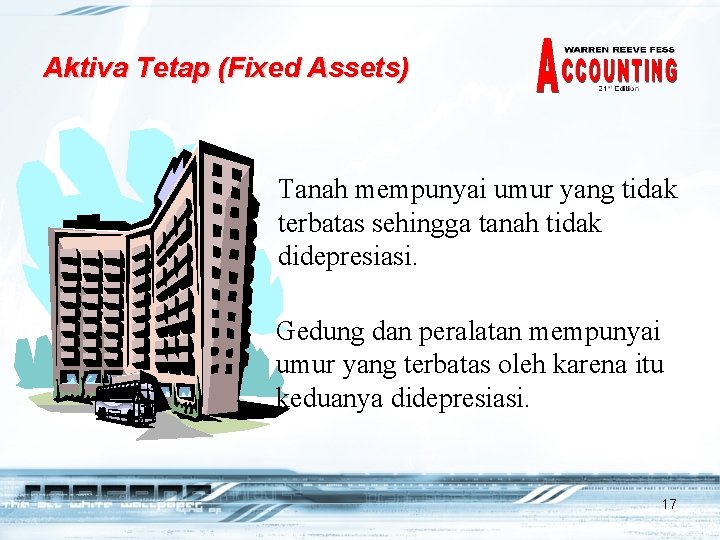 Aktiva Tetap (Fixed Assets) Tanah mempunyai umur yang tidak terbatas sehingga tanah tidak didepresiasi.