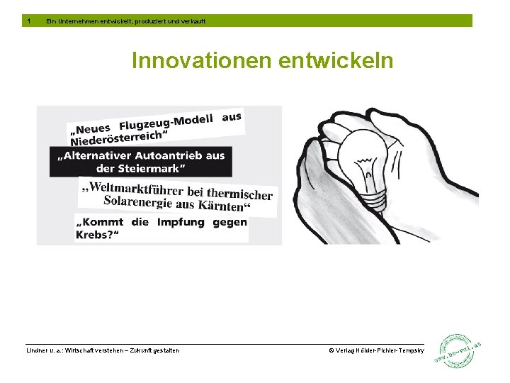 1 Ein Unternehmen entwickelt, produziert und verkauft Innovationen entwickeln Lindner u. a. : Wirtschaft