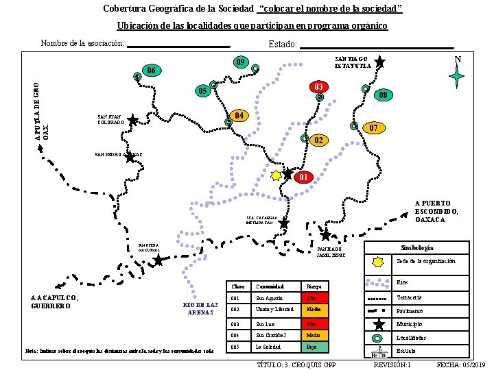 Cobertura Geográfica de la Sociedad “colocar el nombre de la sociedad” Ubicación de las