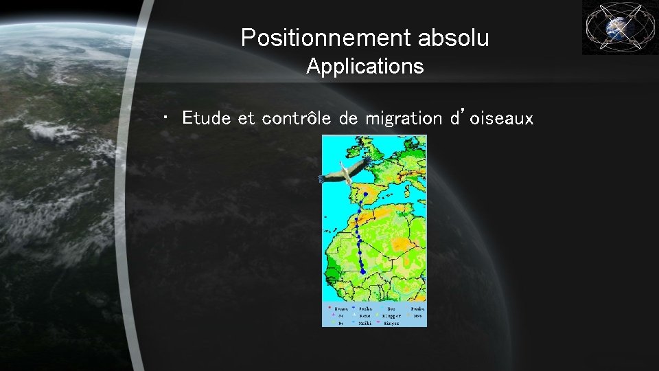 Positionnement absolu Applications • Etude et contrôle de migration d’oiseaux 