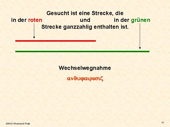 Gesucht ist eine Strecke, die in der roten und in der grünen Strecke ganzzahlig