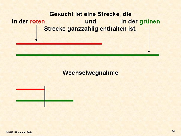 Gesucht ist eine Strecke, die in der roten und in der grünen Strecke ganzzahlig